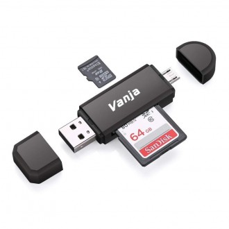 Vanja SD/Micro SD Card Reader with USB & OTG Adapter